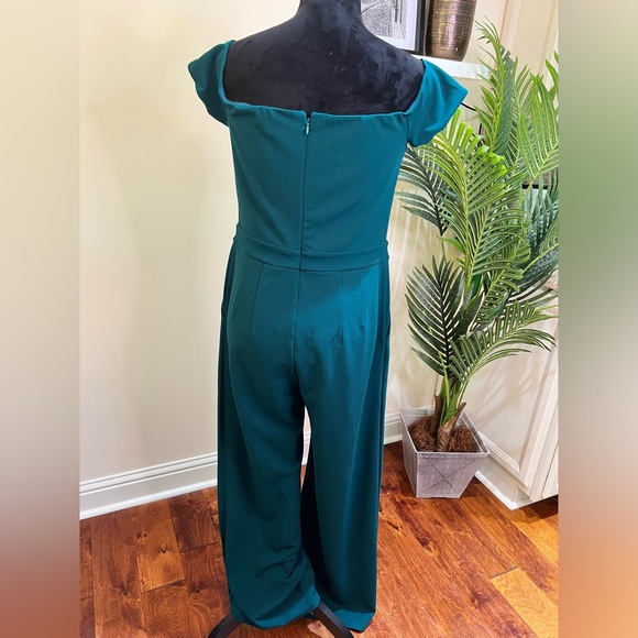 EXPRESS OFF THE SHOULDER GREEN WIDE LEG JUMPSUIT W/ POCKETS MEDIUM - Picture 7 of 7